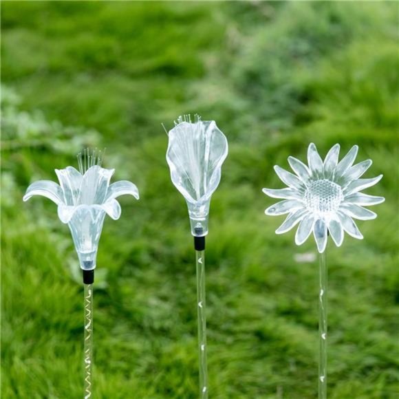 Solar Garden Stake Lights - Set of 3 Decorative Multi-Color Changing LED Flower - Picture 4 of 7
